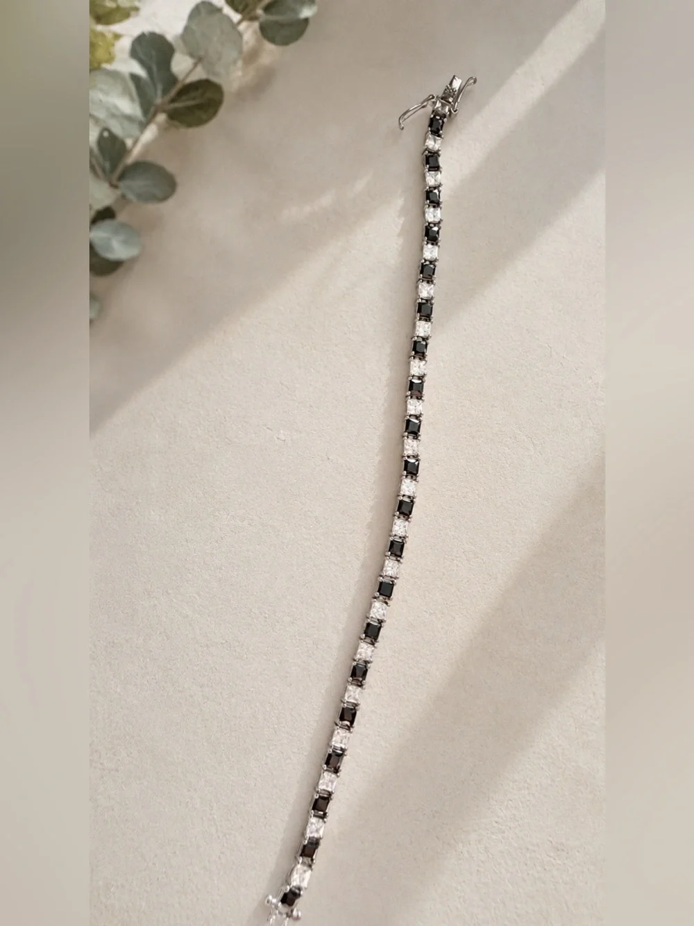 925 Sterling Silver Black & Clear CZ Tennis Bracelet | Excellent Condition